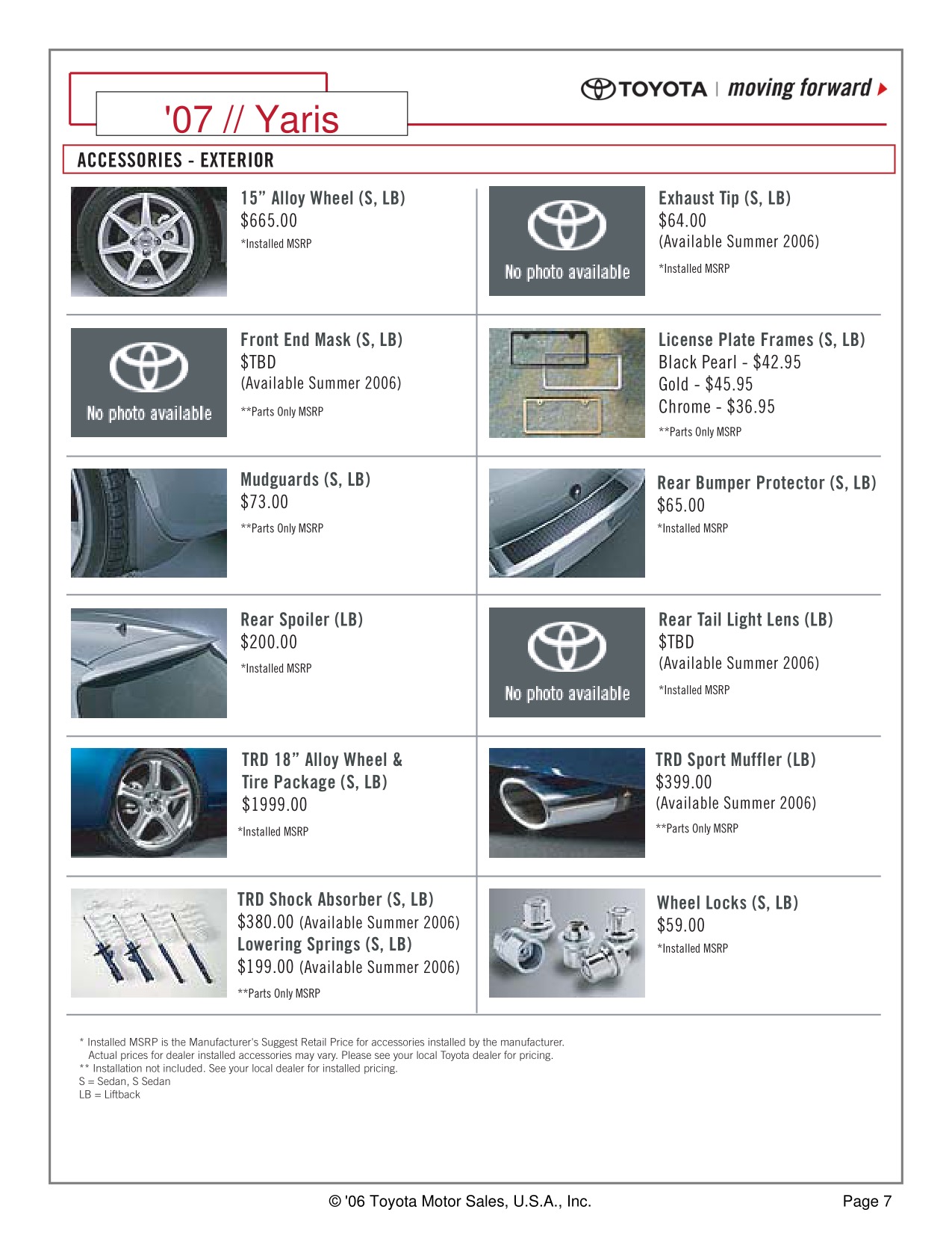 2007 Toyota Yaris Brochure Page 1